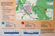 Übersichtsplan zeigt Wegstrecke, Höhenprofil und Standorte der Informationstafeln