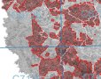 Rot markierte Gebiete auf einer Landkarte