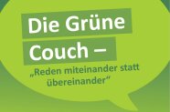 Sprechblase Grüne Couch mit Slogan
